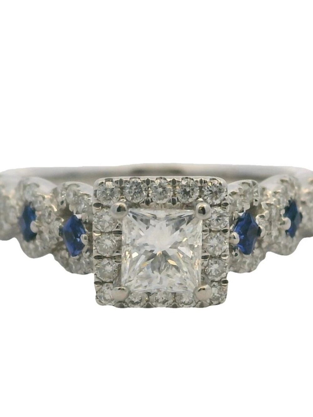 Vera Wang Love 14kt White Gold Princess & Round Diamond Sapphire Engagement Ring